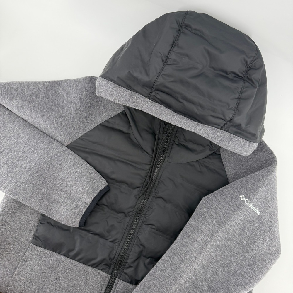 Columbia Hybrid Insulated Hoodie Mens L Gray Black Quilted Full Zip Outdoor Hike